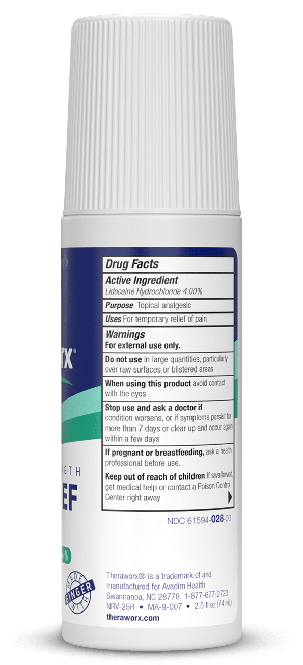 theraworx maximum strength pain relief roll on with lidocain hcl 4%